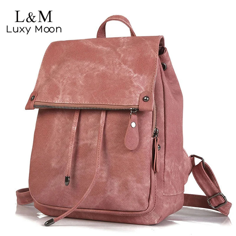 Vintage Leather Bagpack Women Backpacks