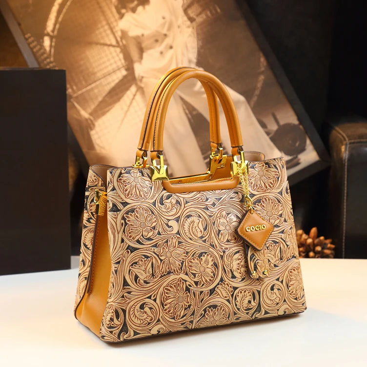 Genuine Leather Carving Women's Handbags