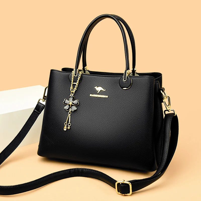 Luxury Soft Leather 3 Layers Large Capacity Womens Bag