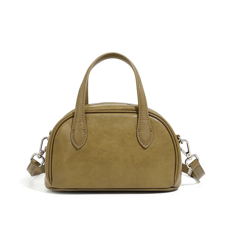 Toptrends Cow Genuine Leather Bowling Small Tote Handbags For Women