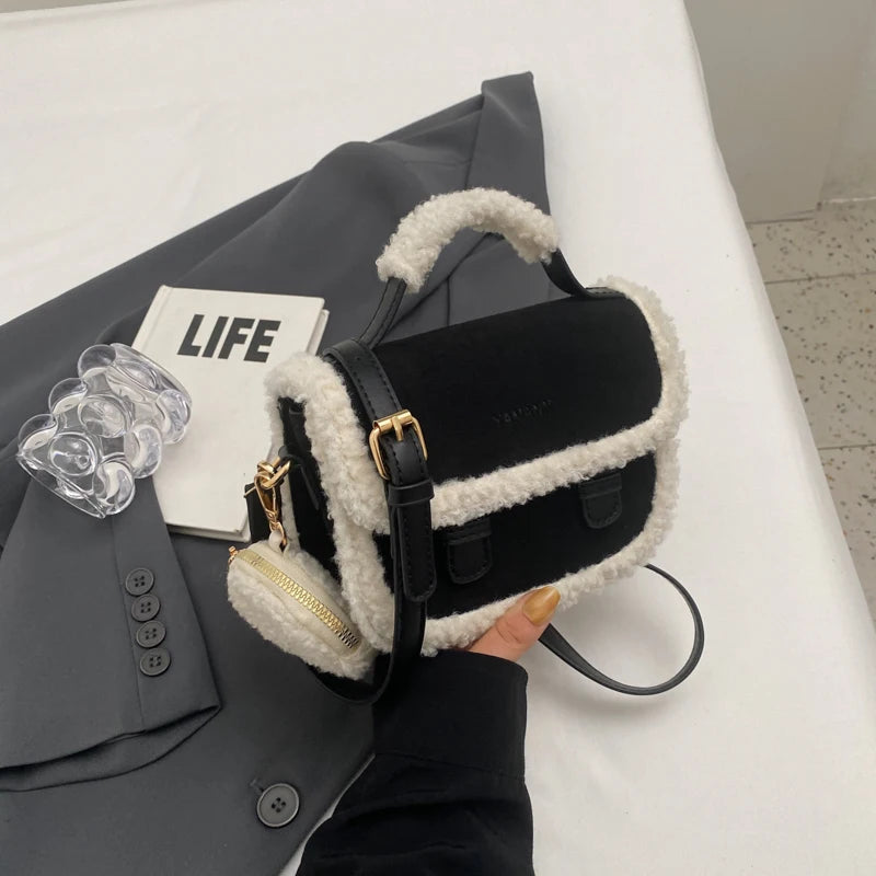 Winter New Women's Plush Small Square Bag