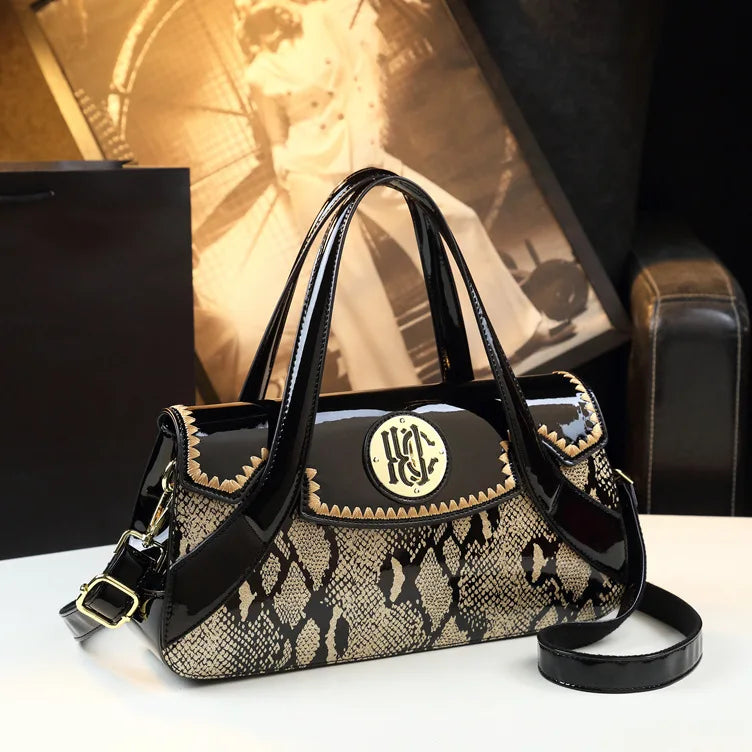 Spring and autumn patent leather snake pattern armpit handbag