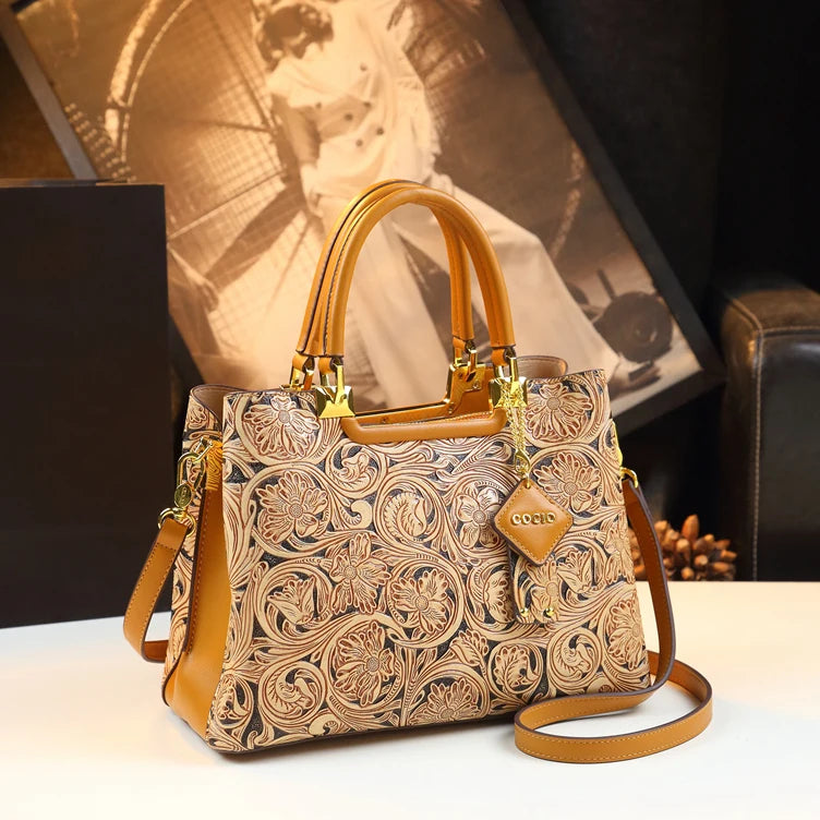 Genuine Leather Carving Women's Handbags