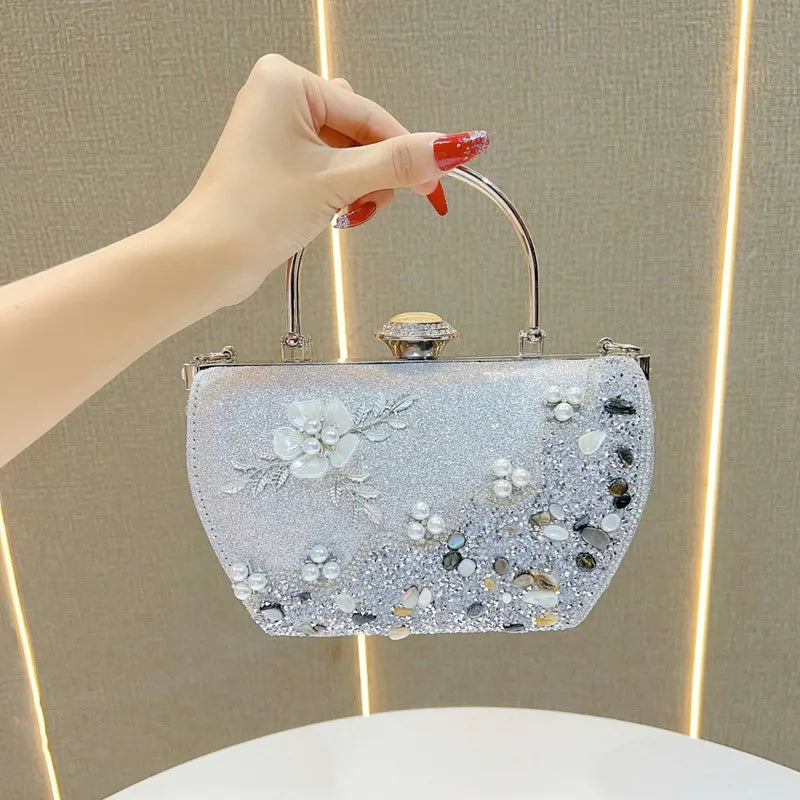 Flower Crystal Wedding Bridal Clutch Purse