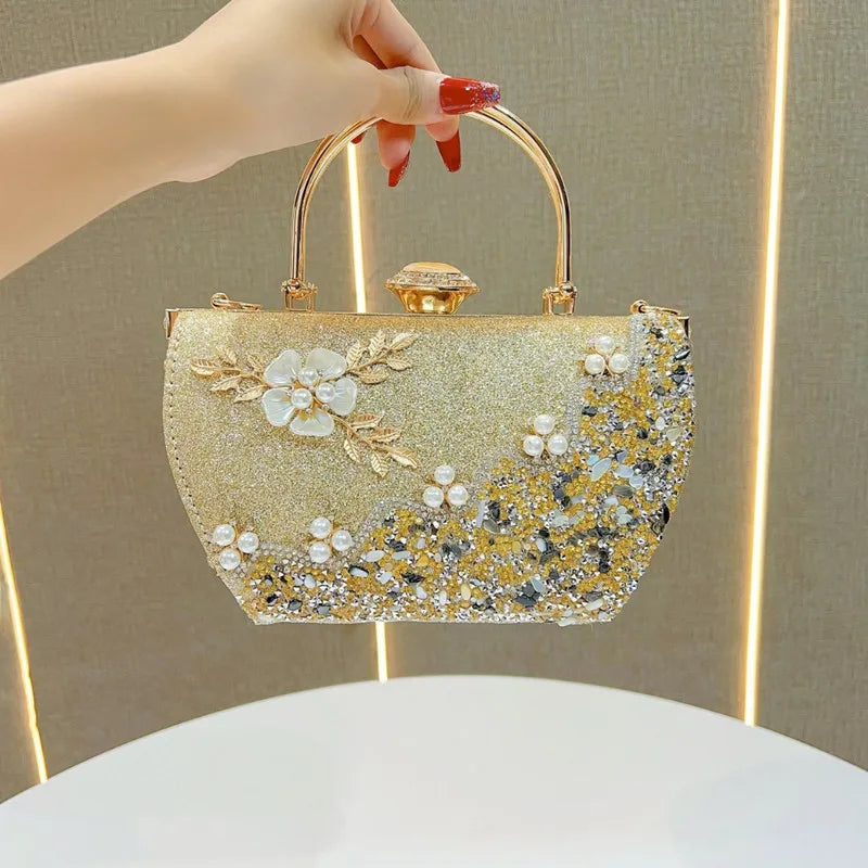 Flower Crystal Wedding Bridal Clutch Purse