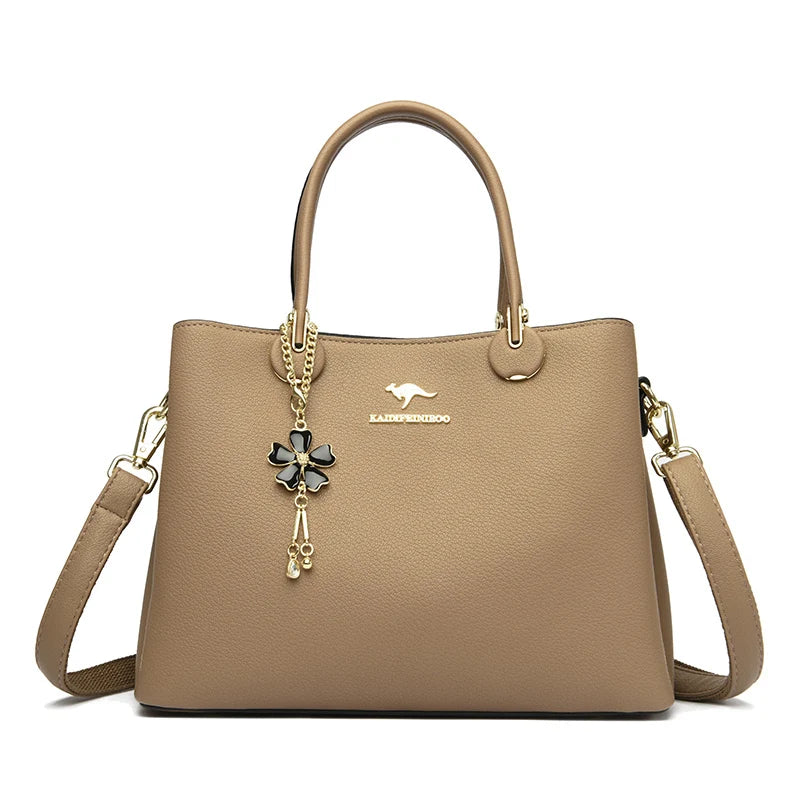 Luxury Soft Leather 3 Layers Large Capacity Womens Bag