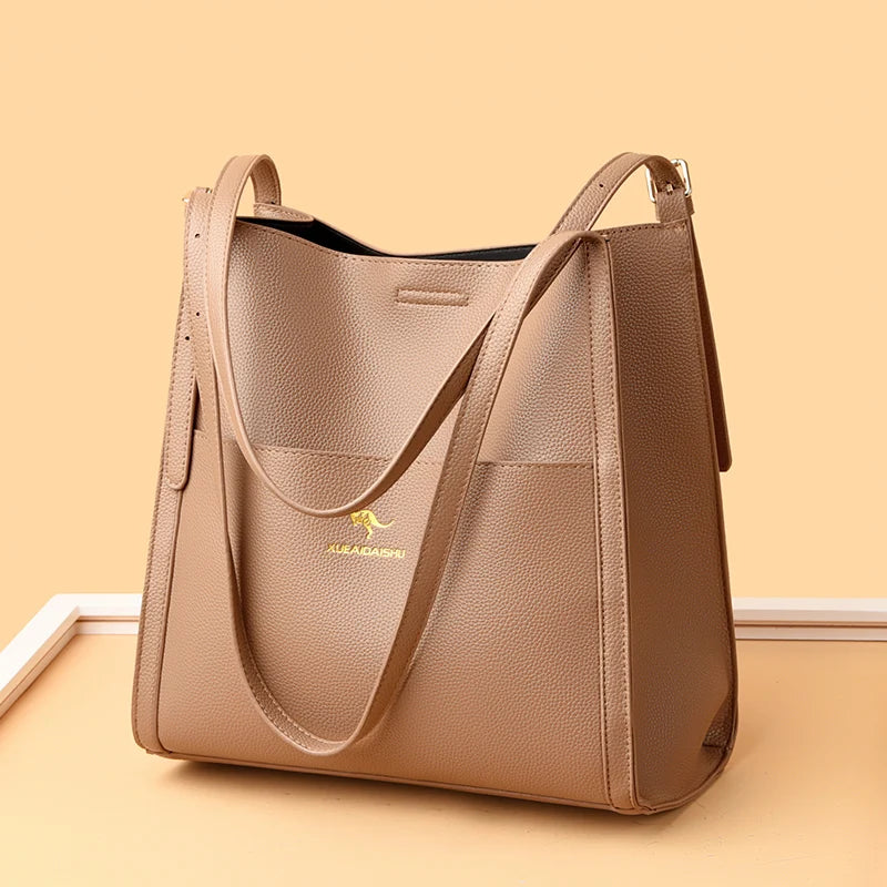 Luxury Leather Bucket Shoulde Tote