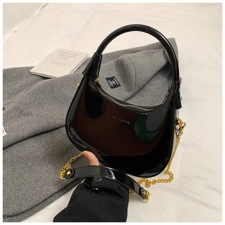 High End Burgundy Patent Leather Shiny Surface Crossbody Bag