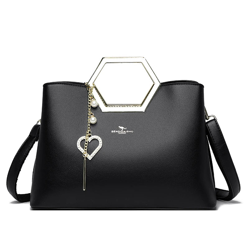 Fashion Hardware Handle Leather Handbag