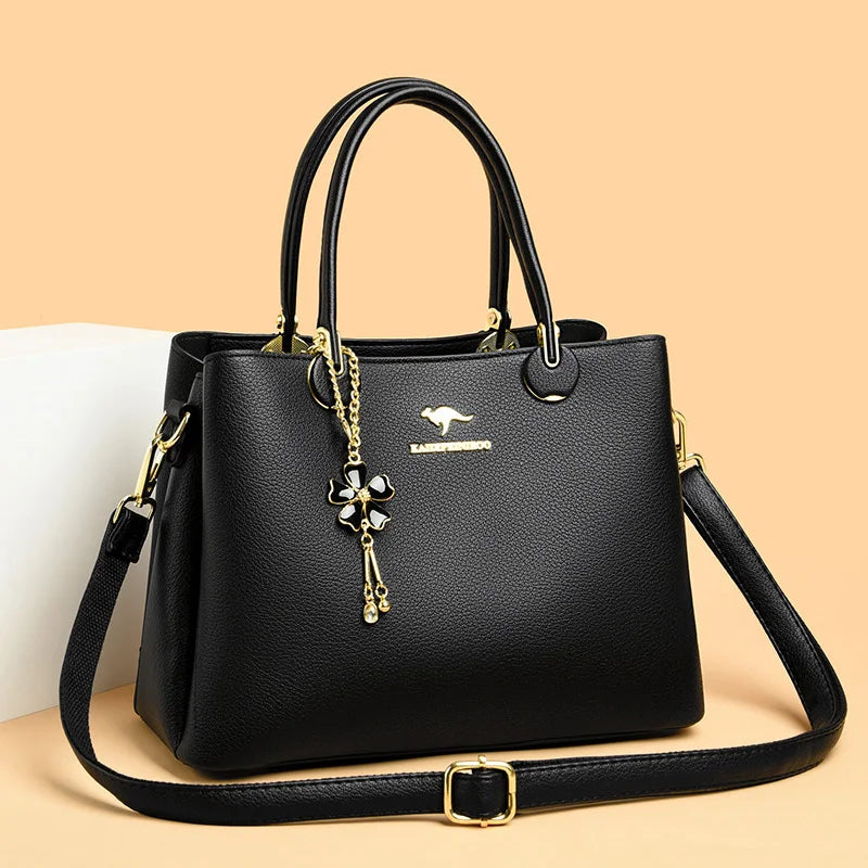Luxury Soft Leather 3 Layers Large Capacity Womens Bag