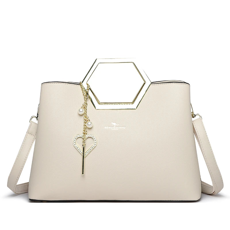 Fashion Hardware Handle Leather Handbag