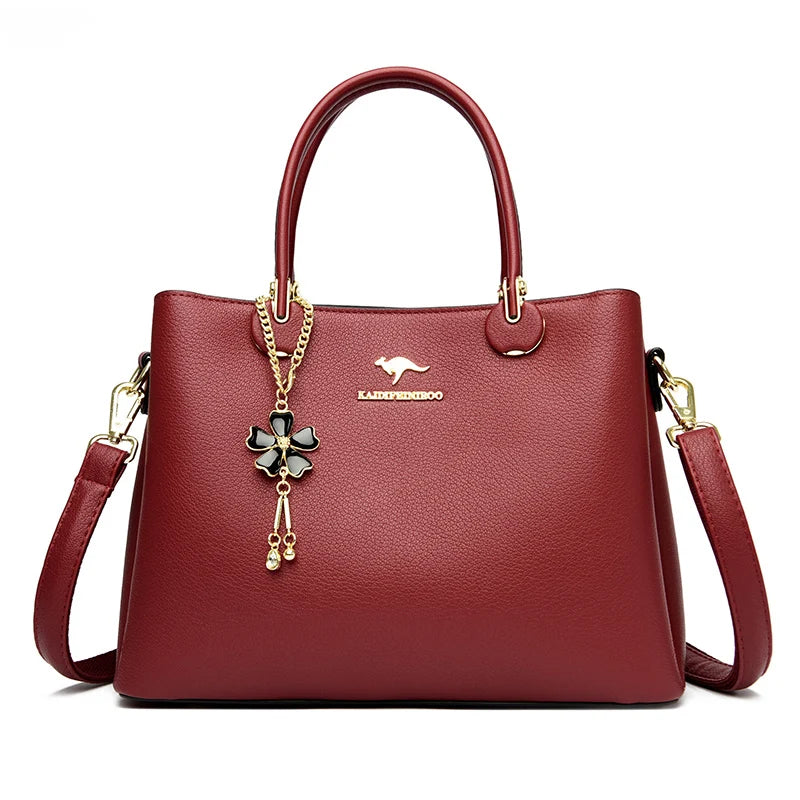 Luxury Soft Leather 3 Layers Large Capacity Womens Bag