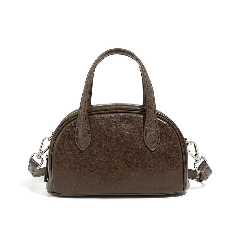Toptrends Cow Genuine Leather Bowling Small Tote Handbags For Women