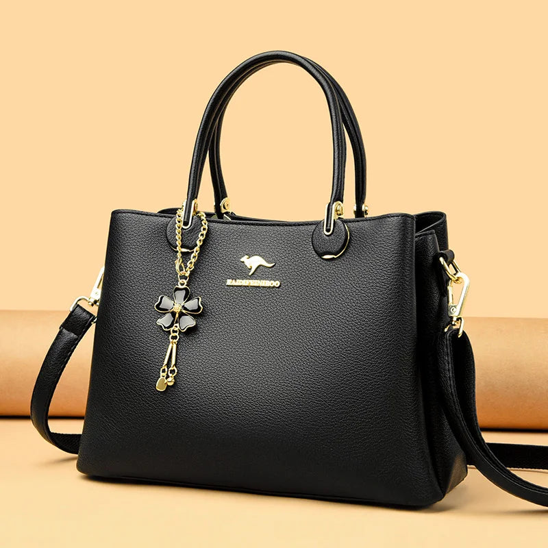 Luxury Soft Leather 3 Layers Large Capacity Womens Bag