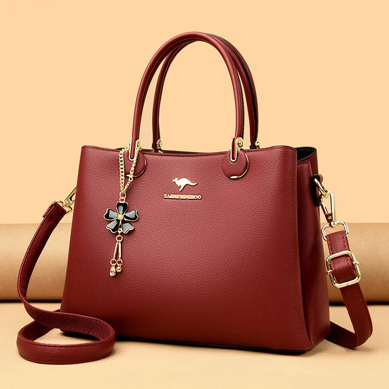 Luxury Soft Leather 3 Layers Large Capacity Womens Bag