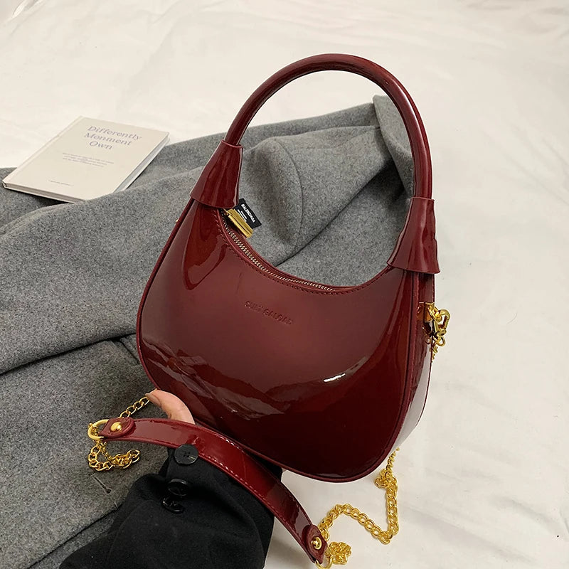 High End Burgundy Patent Leather Shiny Surface Crossbody Bag