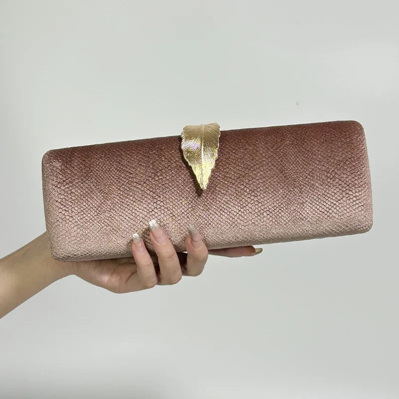 Crystal Leaf Clasp Chain Handheld Purse
