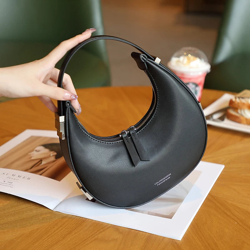 Genuine Leather Half Moon Shoulder Bag