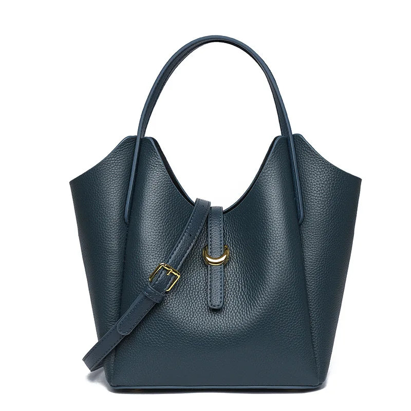 New Genuine Leather Women Bucket Tote Bag