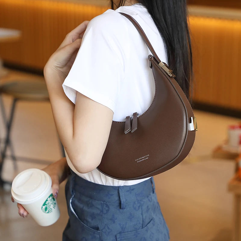 Genuine Leather Half Moon Shoulder Bag