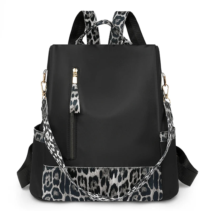 Fashion Color Blocked Leopard Print Women’s Backpack