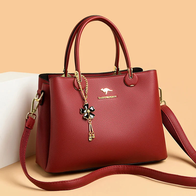 Luxury Soft Leather 3 Layers Large Capacity Womens Bag