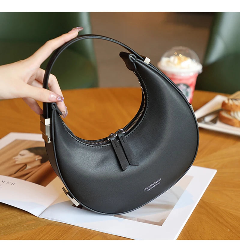 Genuine Leather Half Moon Shoulder Bag
