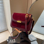 High Quality Burgundy Retro Frosted PU Splicing Crossbody Bag