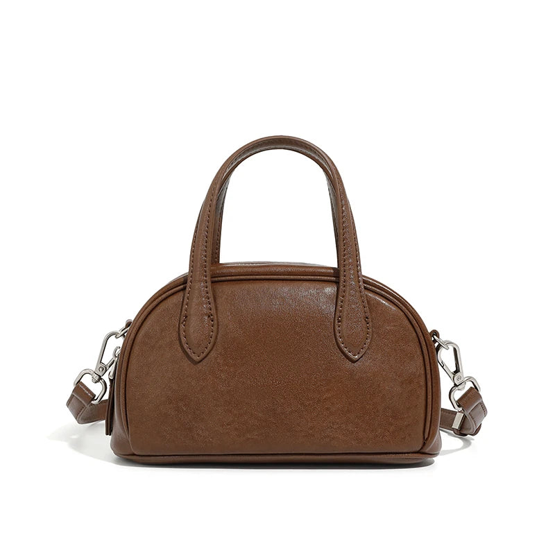 Toptrends Cow Genuine Leather Bowling Small Tote Handbags For Women