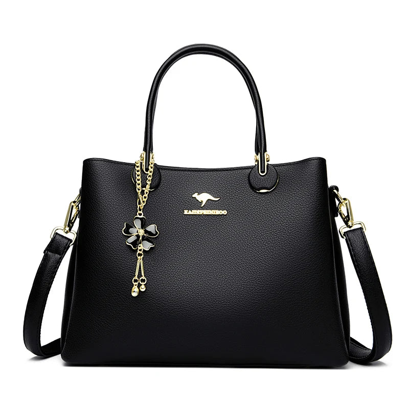Luxury Soft Leather 3 Layers Large Capacity Womens Bag