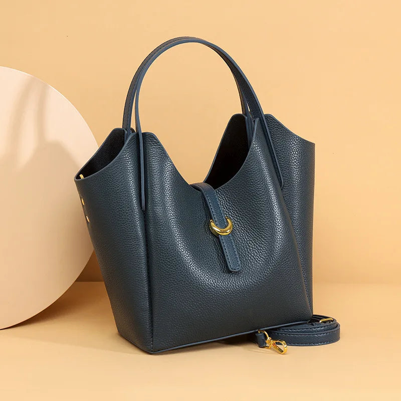 New Genuine Leather Women Bucket Tote Bag