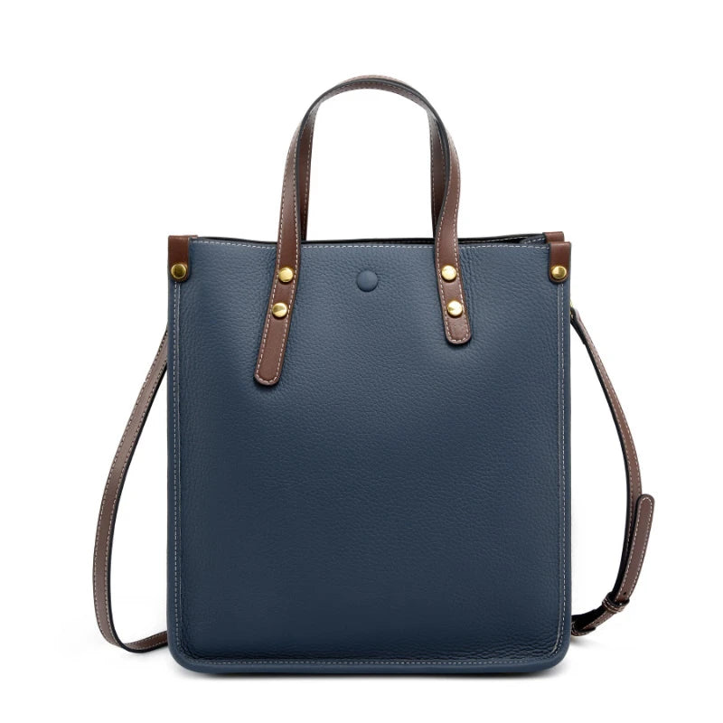Burminsa Cowhide Genuine Leather Vertical Tote Handbags