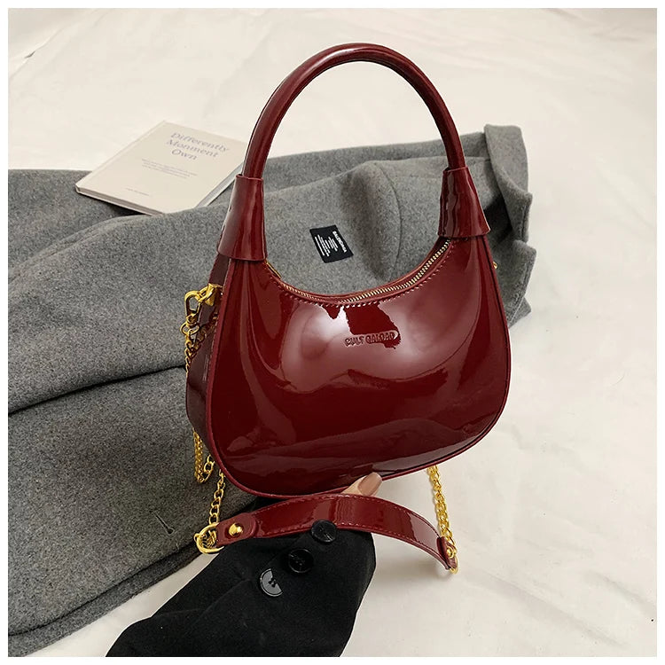 High End Burgundy Patent Leather Shiny Surface Crossbody Bag