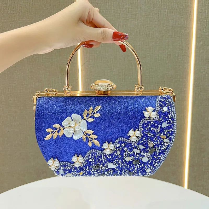 Flower Crystal Wedding Bridal Clutch Purse