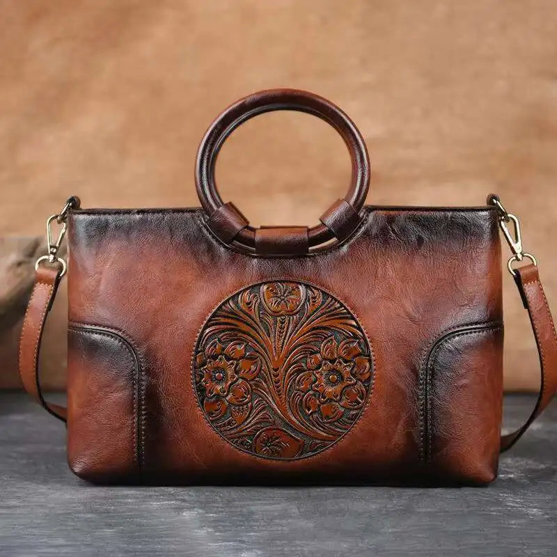Retro Handmade Embossed Shoulder Bag