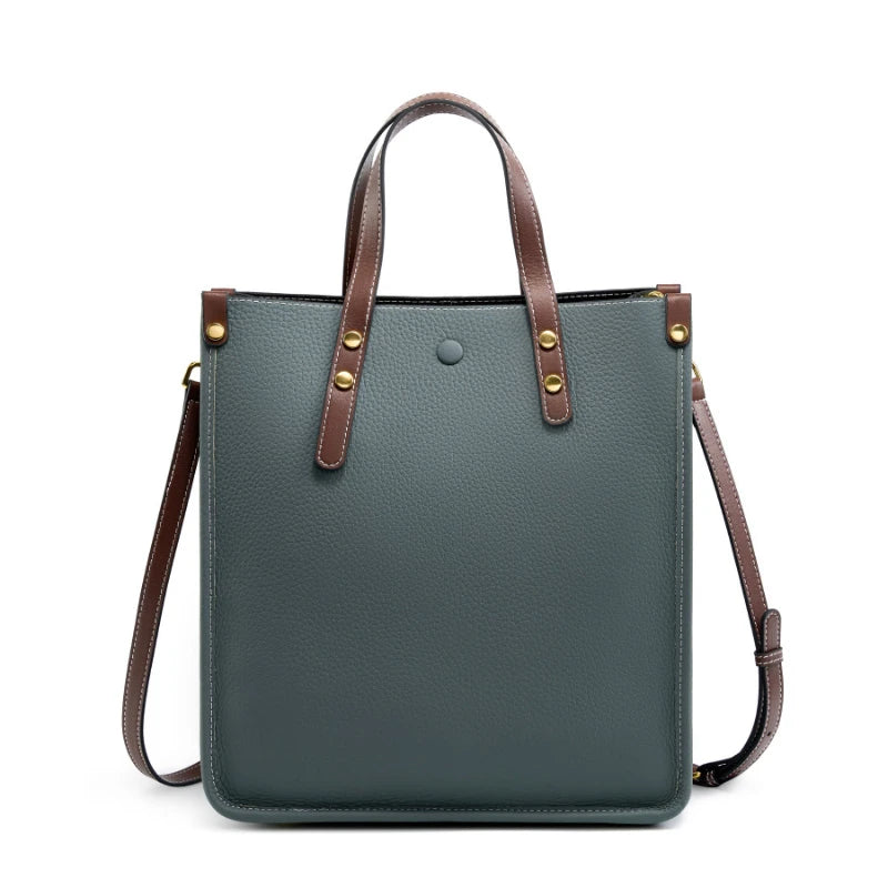 Burminsa Cowhide Genuine Leather Vertical Tote Handbags