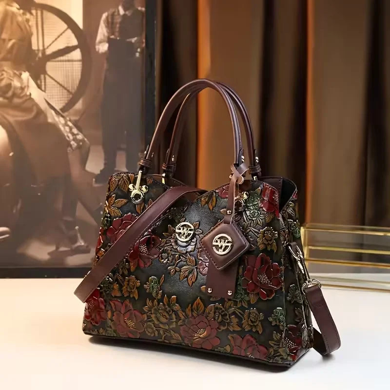 Luxury Floral Vintage Leather Handbag