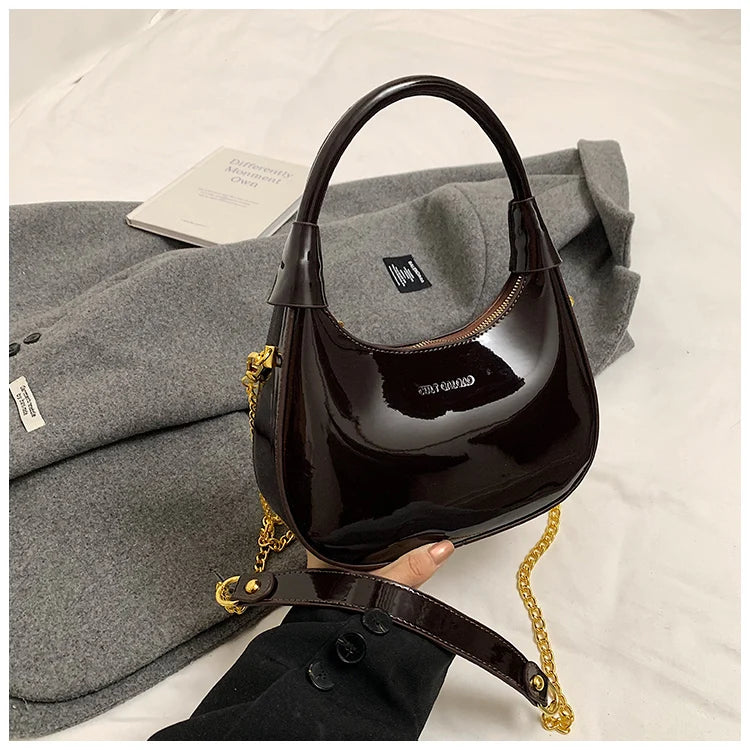 High End Burgundy Patent Leather Shiny Surface Crossbody Bag