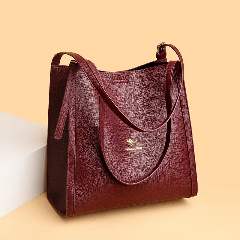 Luxury Leather Bucket Shoulde Tote