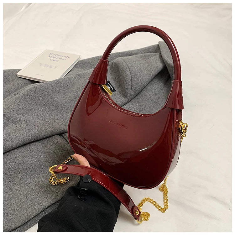 High End Burgundy Patent Leather Shiny Surface Crossbody Bag