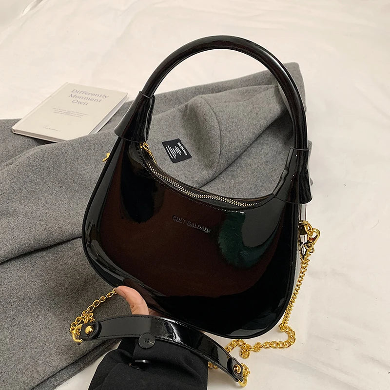 High End Burgundy Patent Leather Shiny Surface Crossbody Bag