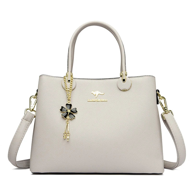 Luxury Soft Leather 3 Layers Large Capacity Womens Bag