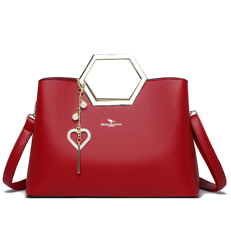 Fashion Hardware Handle Leather Handbag