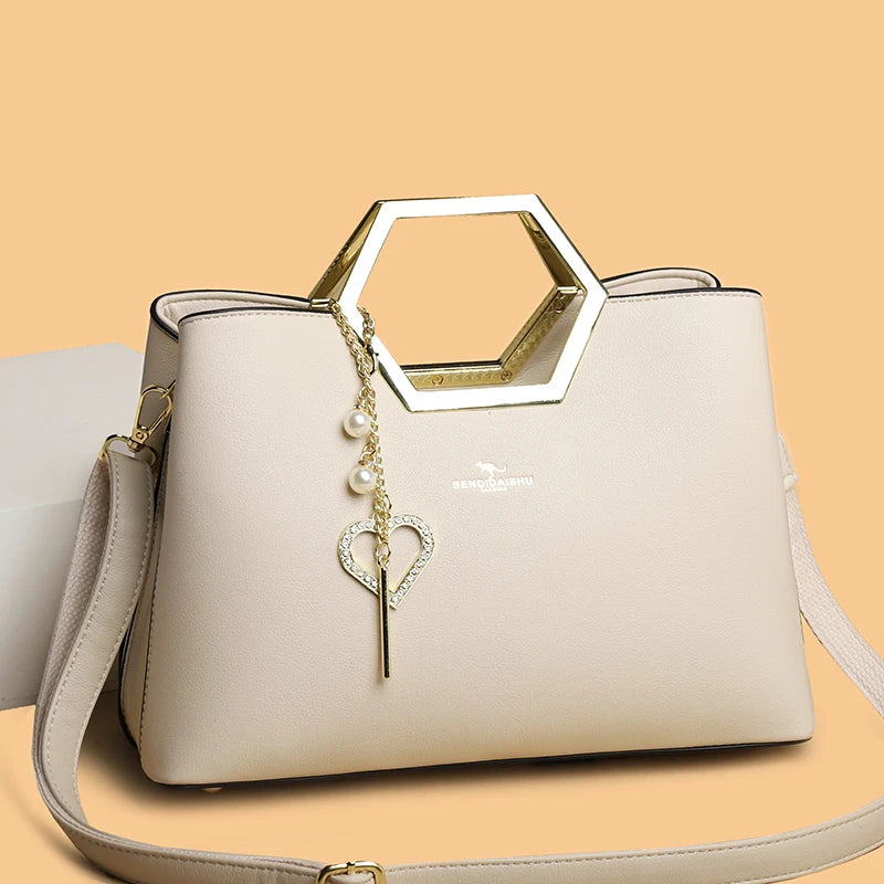 Fashion Hardware Handle Leather Handbag