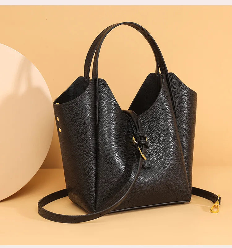 New Genuine Leather Women Bucket Tote Bag