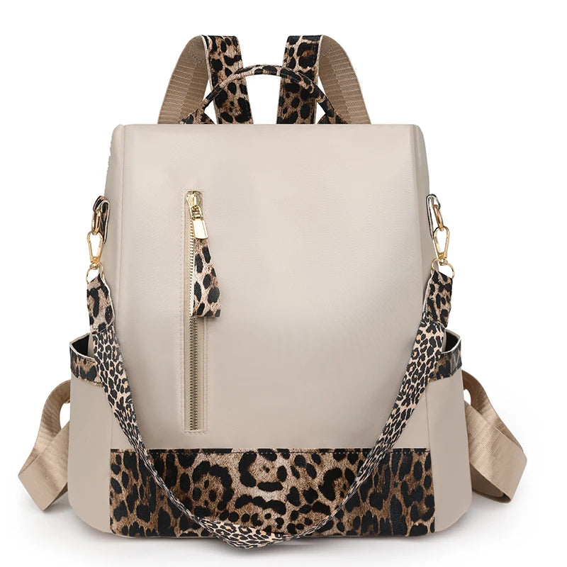 Fashion Color Blocked Leopard Print Women’s Backpack