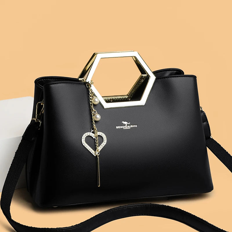 Fashion Hardware Handle Leather Handbag