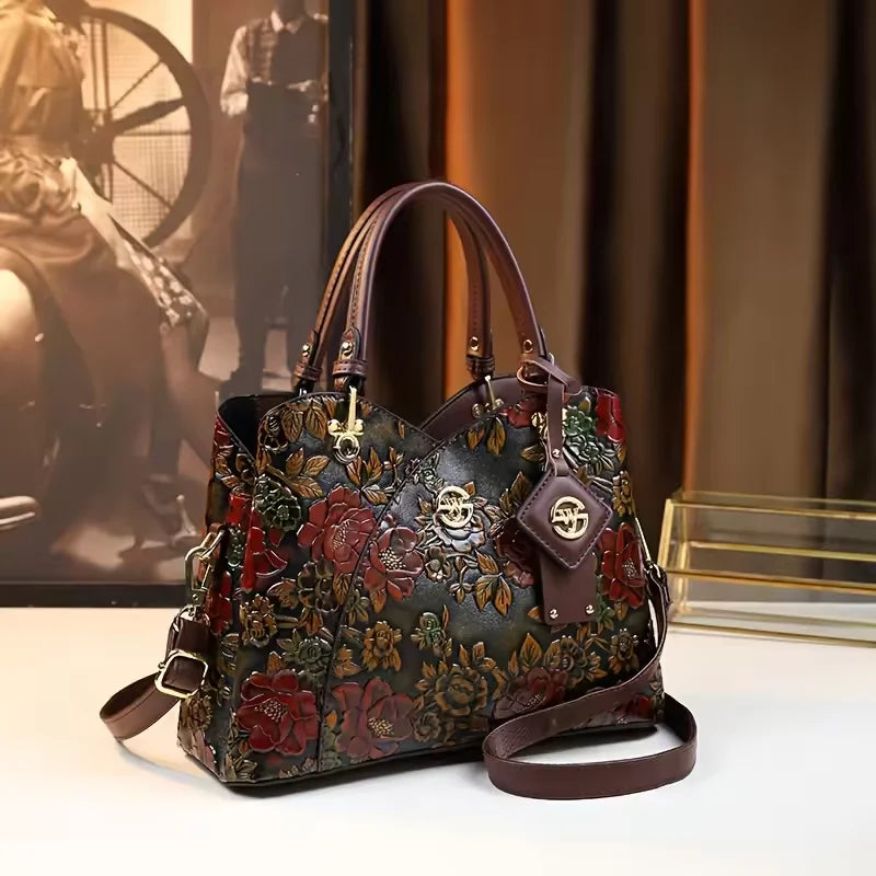 Luxury Floral Vintage Leather Handbag