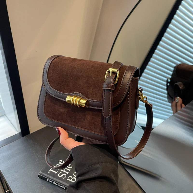 High Quality Burgundy Retro Frosted PU Splicing Crossbody Bag