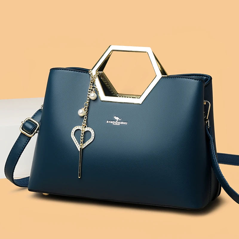 Fashion Hardware Handle Leather Handbag